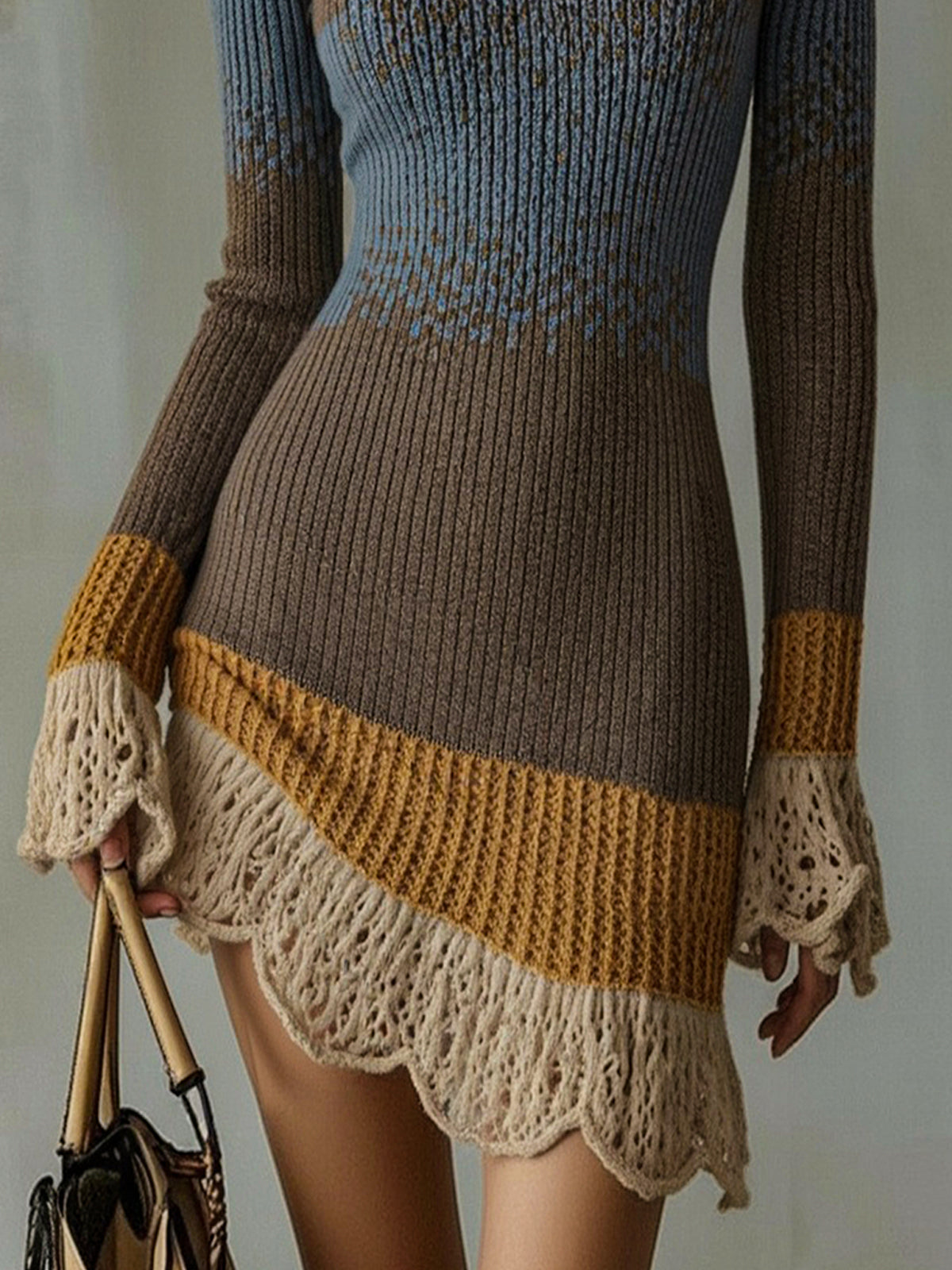 Floriana - mini Abito in Maglia Multicolore con Volant in Pizzo da donna, colore multicolore, vista 4