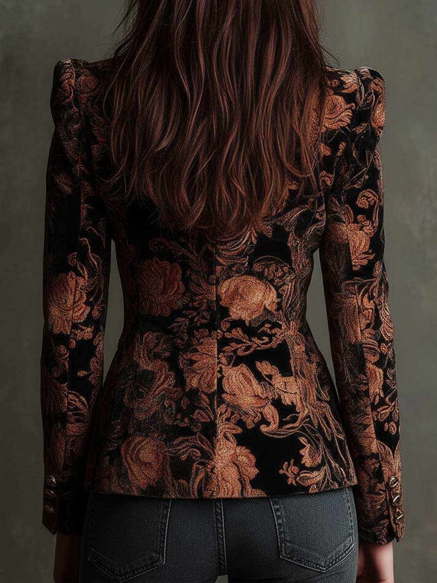 Fabrizia | Blazer Sciancrato a Fiori Nero e Bronzo - Nora Valtieri