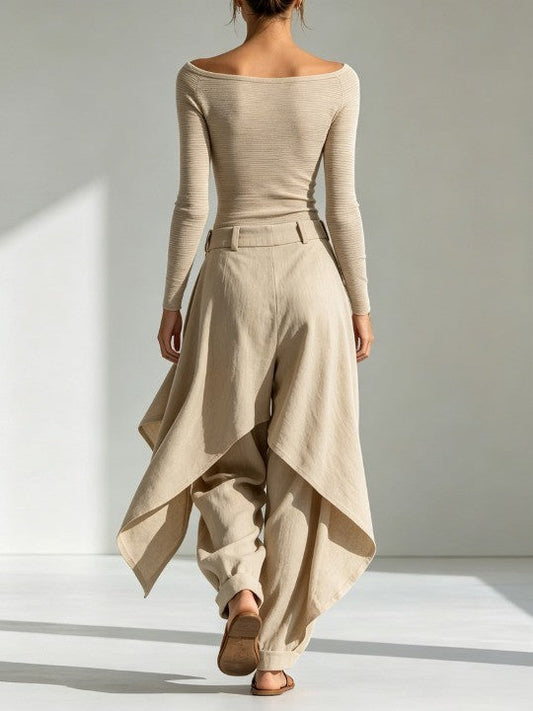 Giuliana | Completo Beige con Scollo a Barca