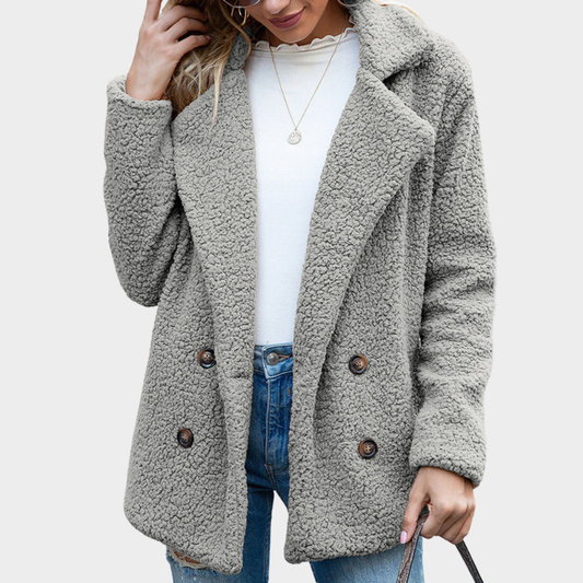 Giuditta - cappotto teddy con revers da donna, colore grigio