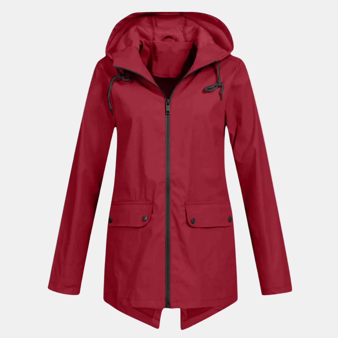 Augusta - giacca impermeabile con cappuccio da donna, colore rosso