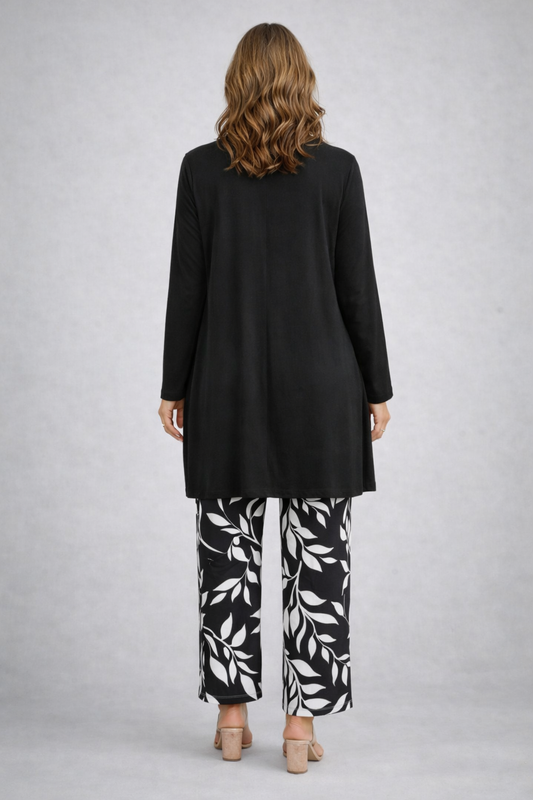 Vanda - Completo tre pezzi con cardigan lungo Bianco e Nero