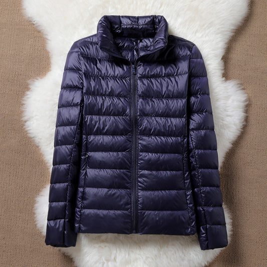 Selene | Giacca Imbottita Leggera a Collo Alto Blu Navy - Nora Valtieri