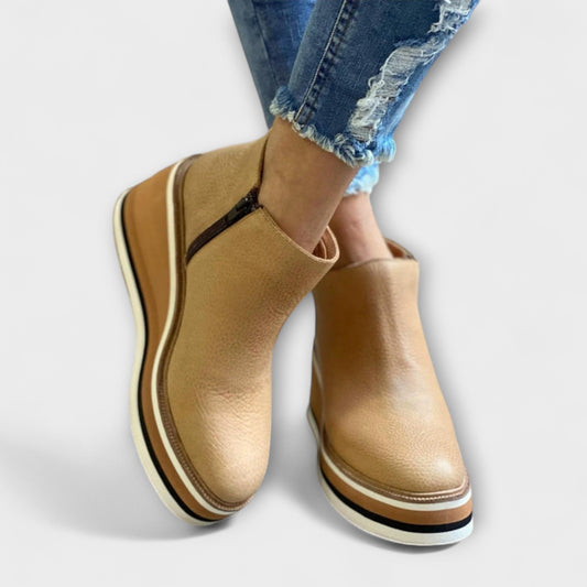Dina - Stivaletti con Zeppa e Zip Beige