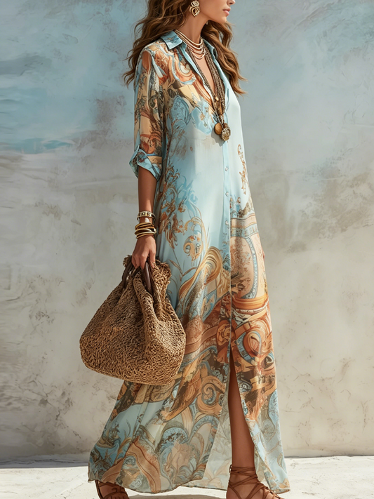Valeria | Abito Lungo Floreale Blu