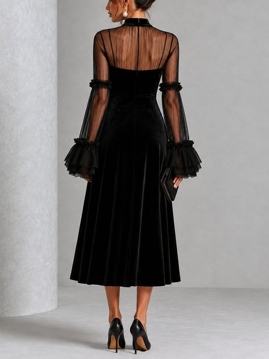 Stefania | Abito Midi in Velluto Nero