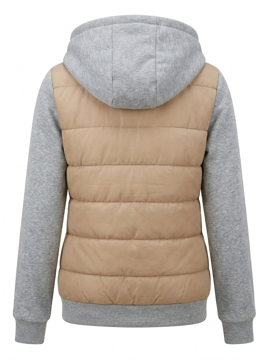 Renata - Giacca imbottita con cappuccio Beige e Grigio, retro