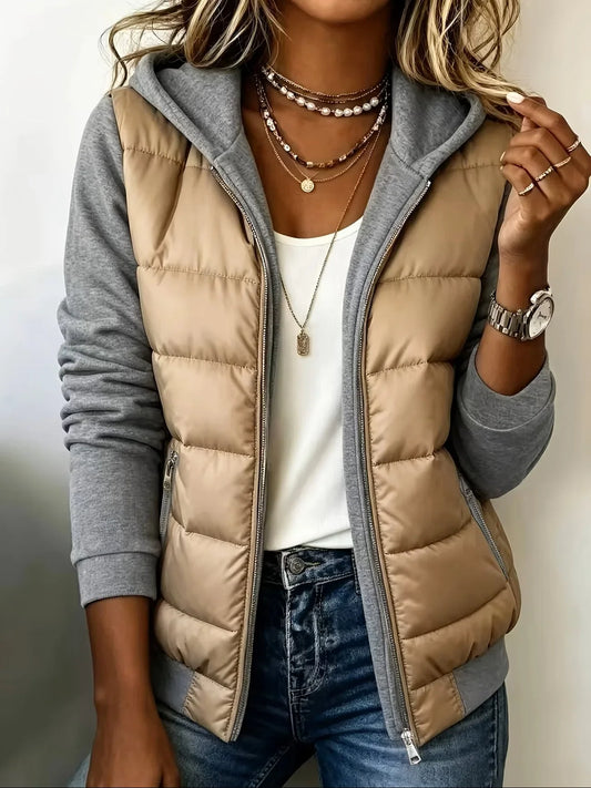 Adalgisa - giacca imbottita con cappuccio da donna, colore beige