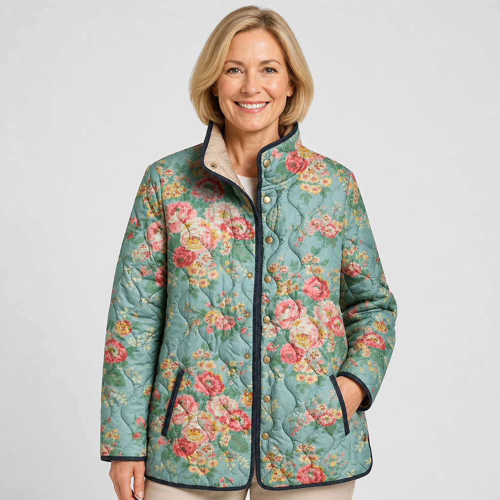 Cristina | Giacca Trapuntata Verde Menta a Rose - Nora Valtieri