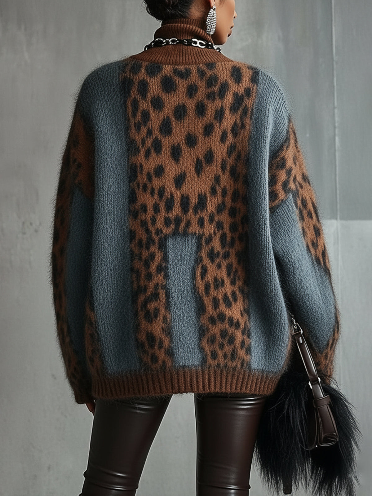 Rosalba - maglione Leopardato a Collo Alto da donna, colore leopardato, vista 5
