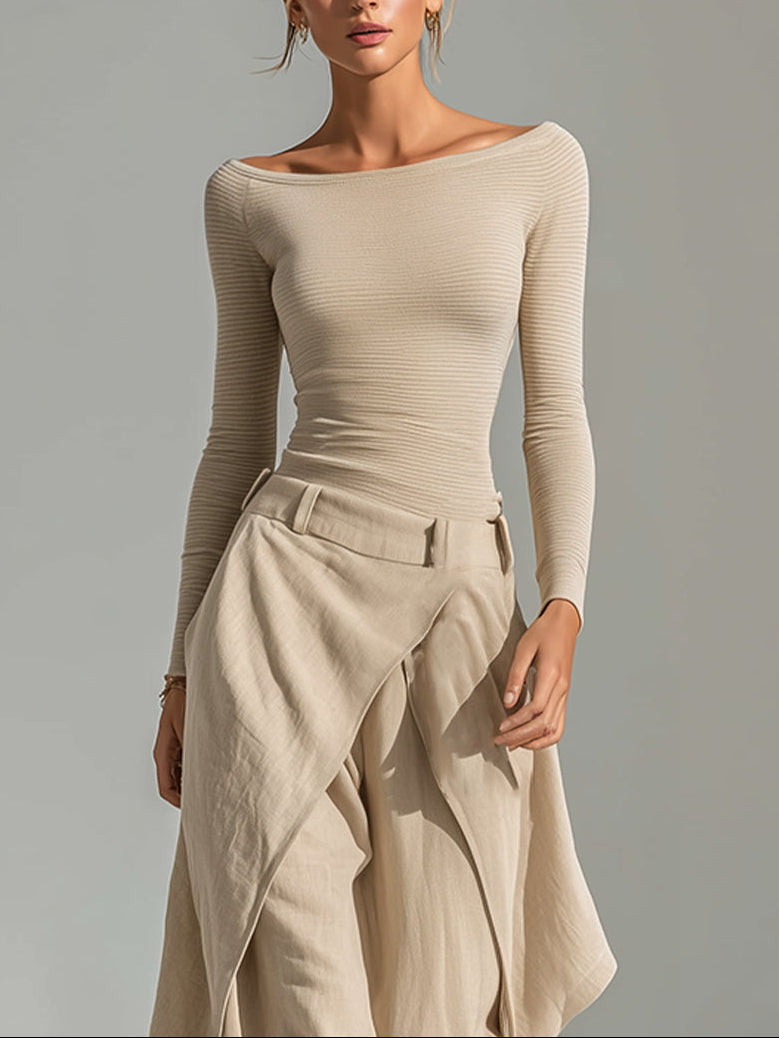 Giuliana | Completo Beige con Scollo a Barca