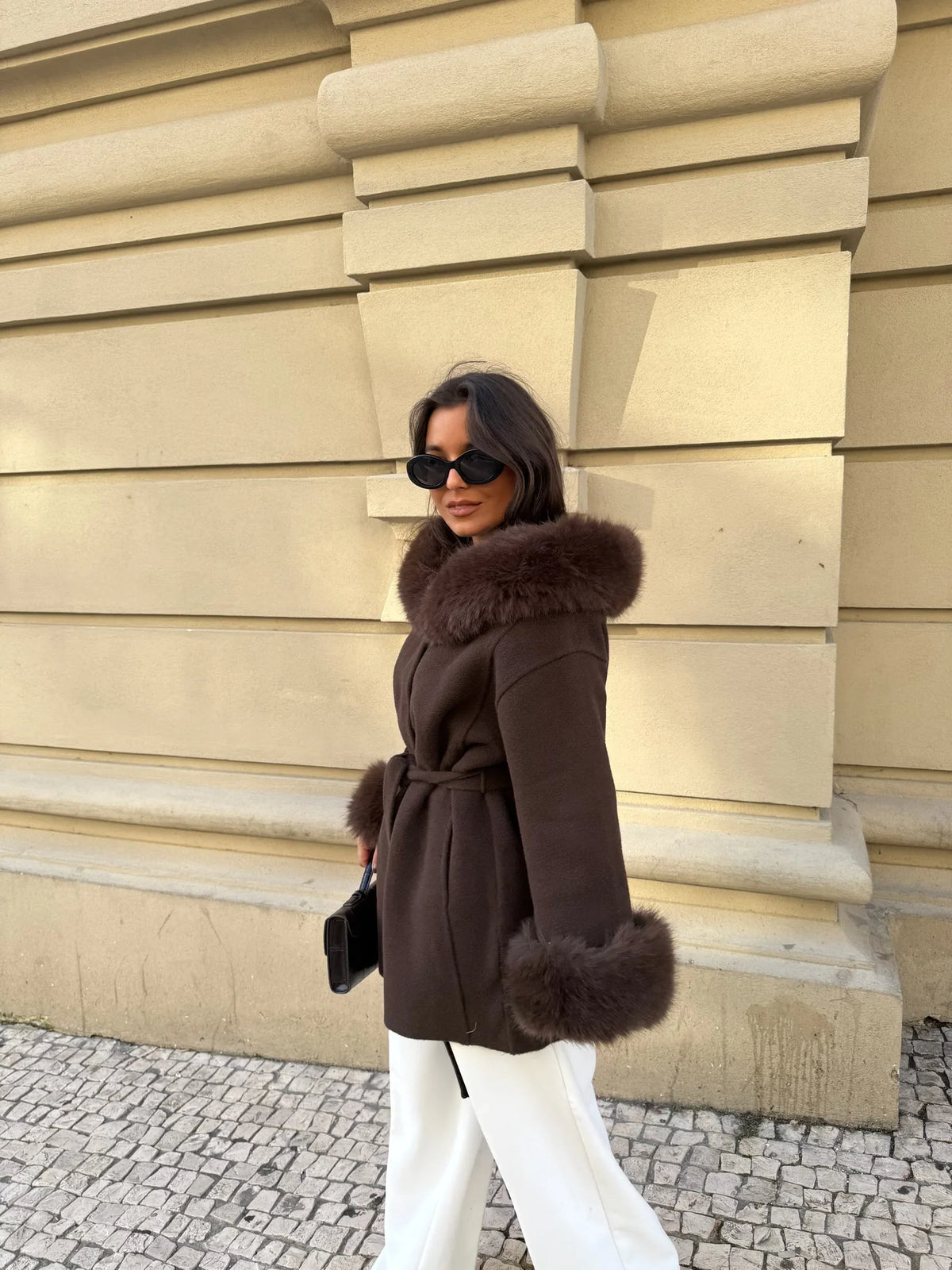 Lea - cappotto Marrone con Bordi in Pelliccia da donna, colore marrone, vista 6