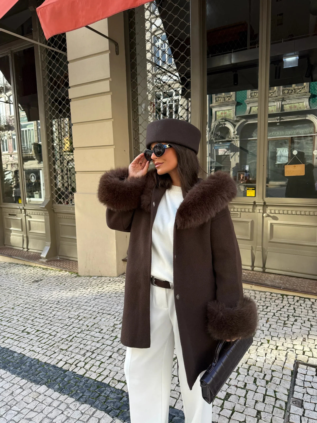 Lea - cappotto Marrone con Bordi in Pelliccia da donna, colore marrone, vista 7