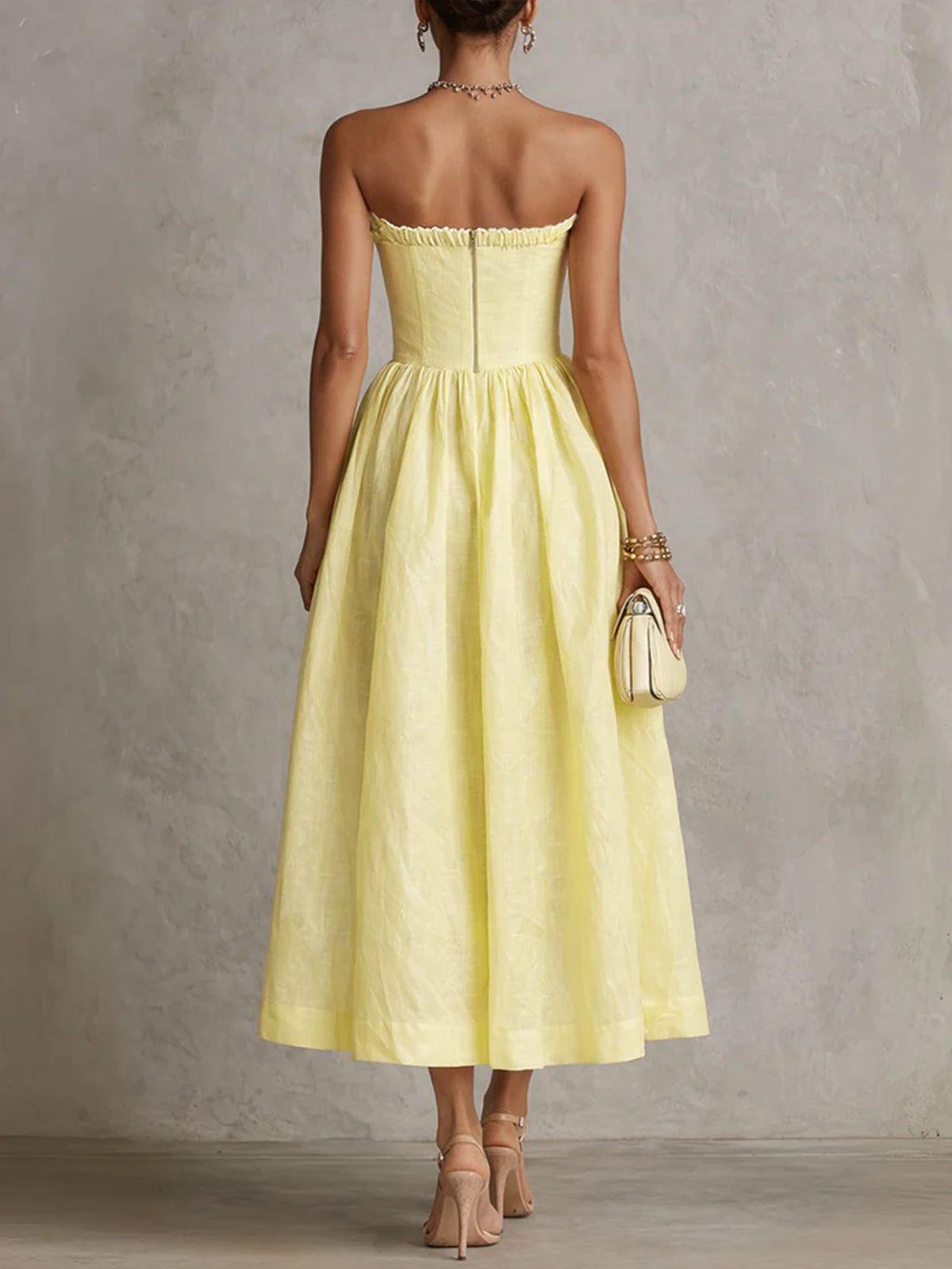 Gelsomina - abito Midi a Fascia con Fiori Applicati da donna, colore giallo limone, vista 4
