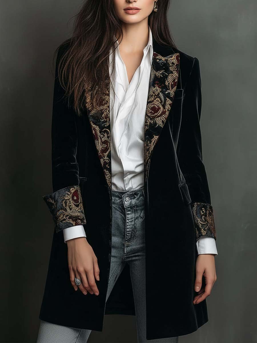 Clarissa | Blazer Lungo in Velluto con Ricami Barocchi - Nora Valtieri