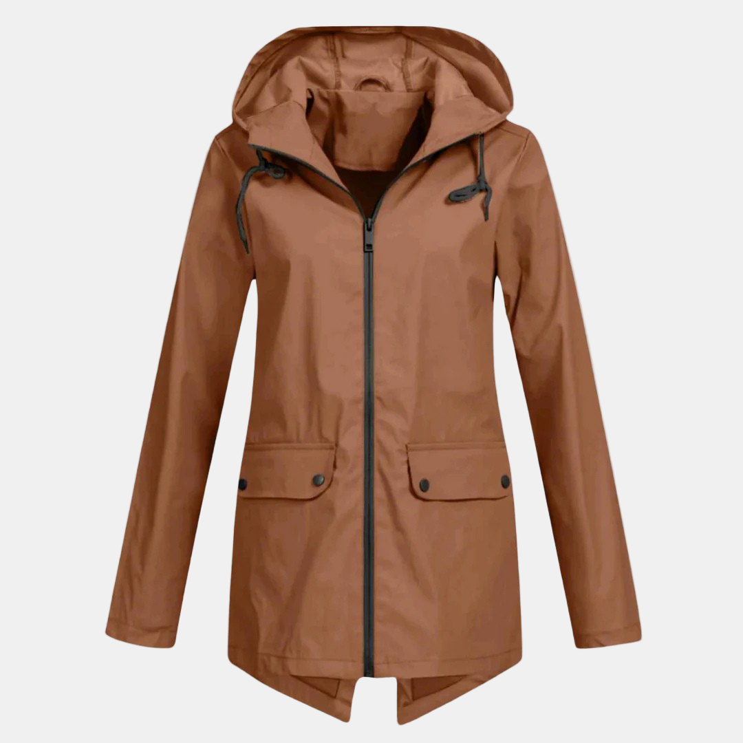 Augusta - giacca impermeabile con cappuccio da donna, colore marrone