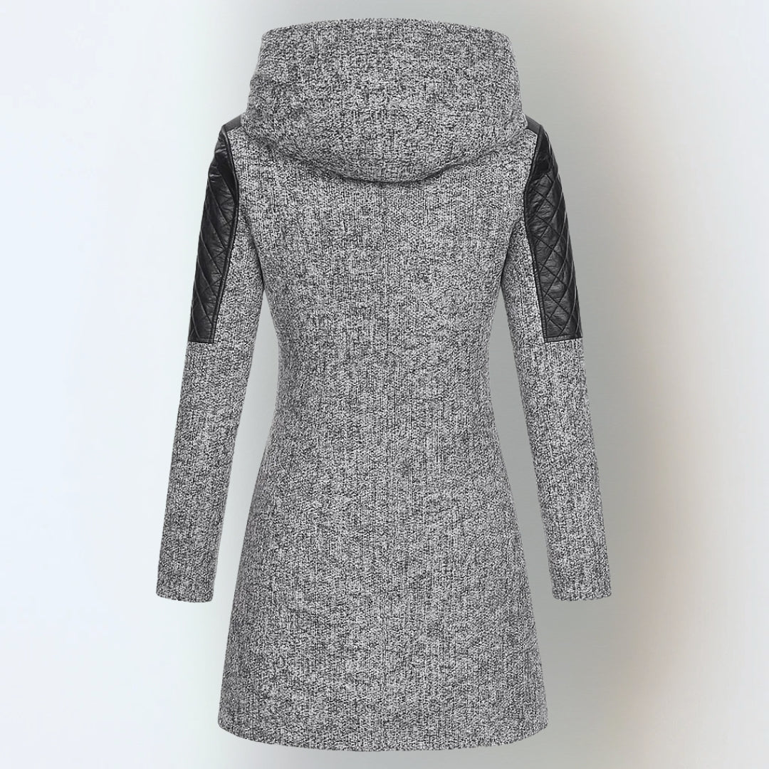 Cesarina - cappotto con zip asimmetrica e cappuccio da donna, colore grigio chiaro, vista 2