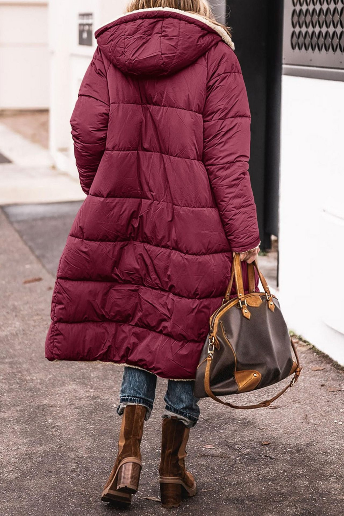 Marcellina - cappotto reversibile con cappuccio da donna, colore bordeaux, vista 3