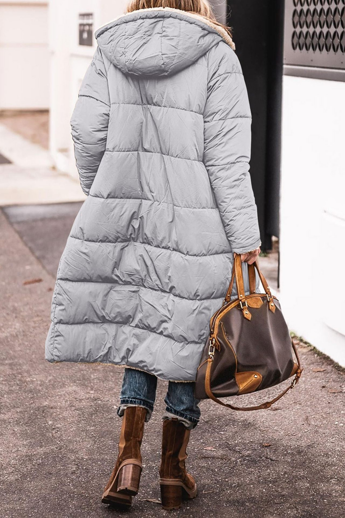 Marcellina - cappotto reversibile con cappuccio da donna, colore grigio, vista 2