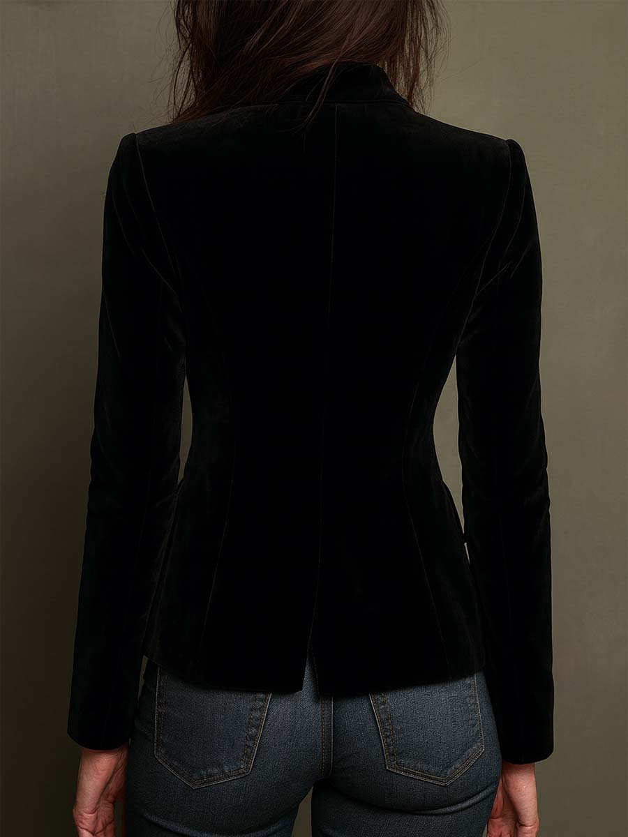 Eugenia | Blazer in Velluto Nero con Ricami Floreali - Nora Valtieri
