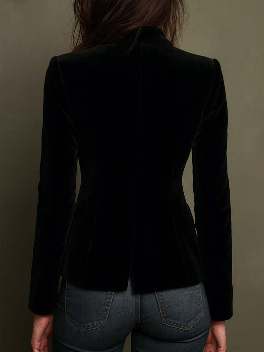 Eugenia | Blazer in Velluto Nero con Ricami Floreali - Nora Valtieri