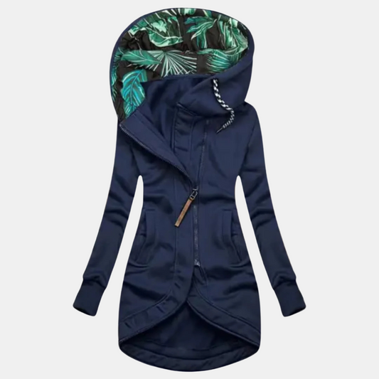 Ludmilla - giacca impermeabile asimmetrica con cappuccio da donna, colore blu