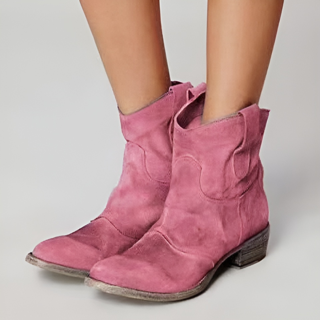 Nunzia - Stivaletti Western con Tacco Largo Rosa