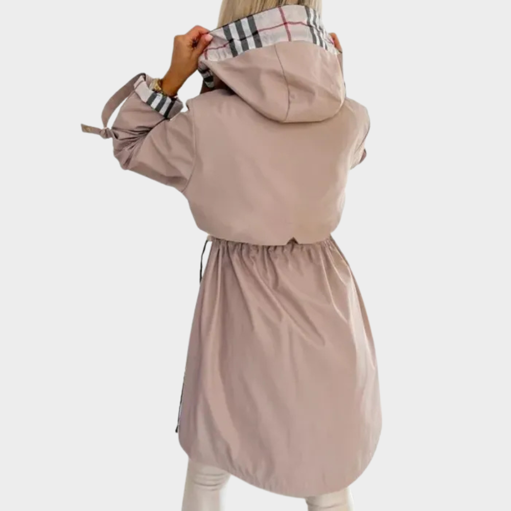 Zelinda - cappotto con zip e cappuccio da donna, colore beige, vista 2