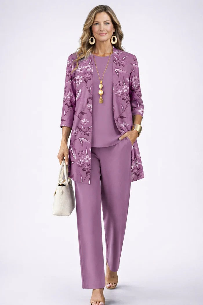 Anastasia - Completo tre pezzi con cardigan lungo Lilla
