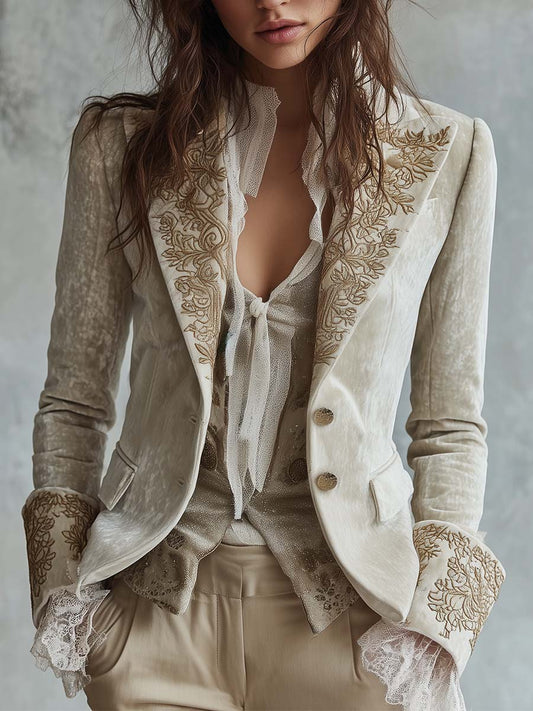 Priscilla | Blazer Avorio con Ricami Dorati - Nora Valtieri
