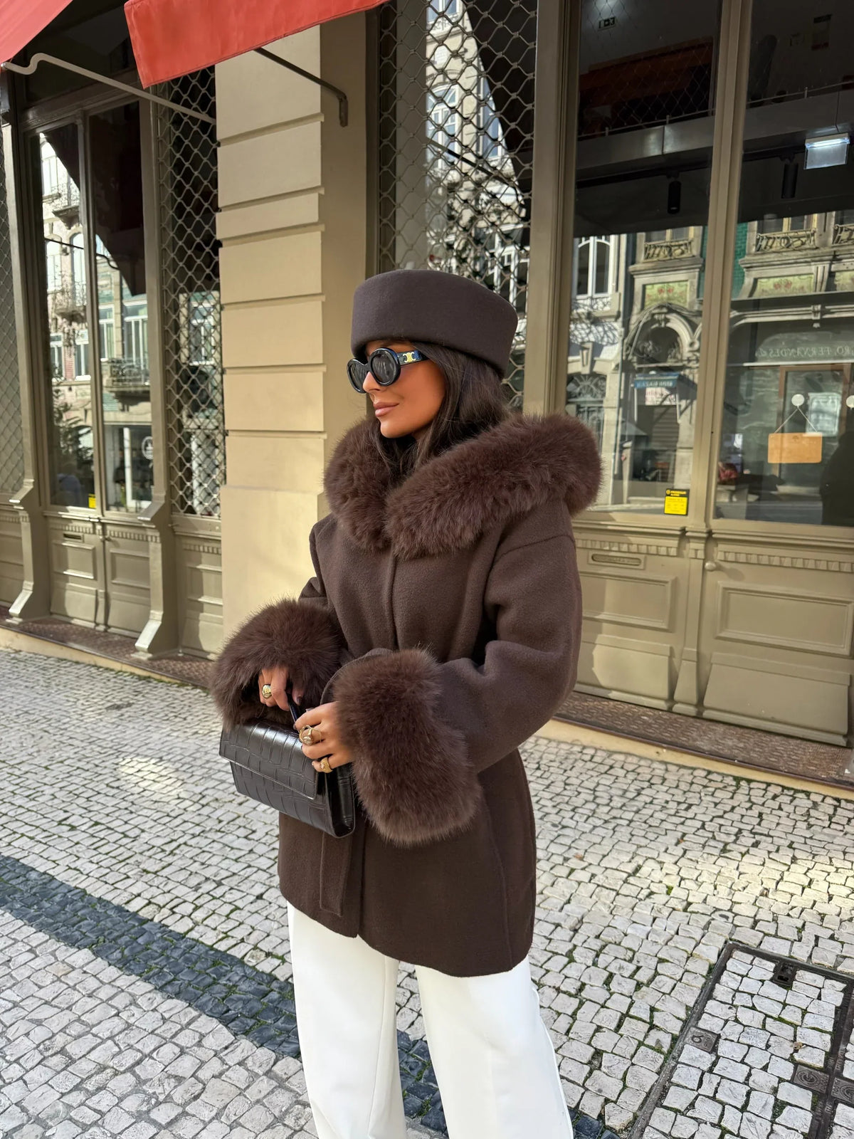 Lea - cappotto Marrone con Bordi in Pelliccia da donna, colore marrone, vista 5