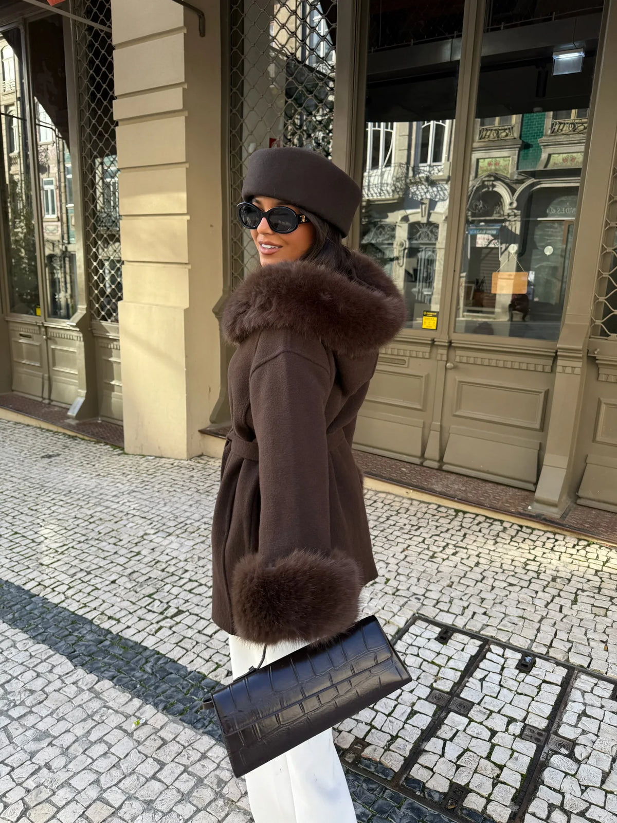 Lea - cappotto Marrone con Bordi in Pelliccia da donna, colore marrone, vista 8