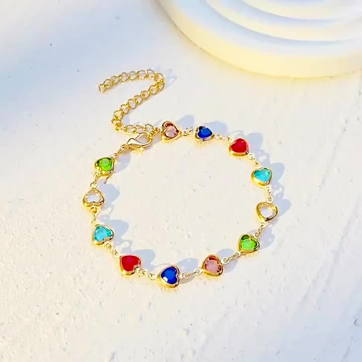 Tiziana | Bracciale Dorato Cuori Multicolore