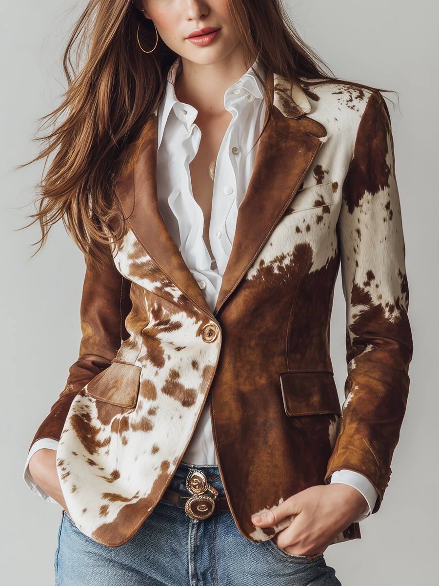 Nerina | Blazer Vintage Stampa Mucca - Nora Valtieri