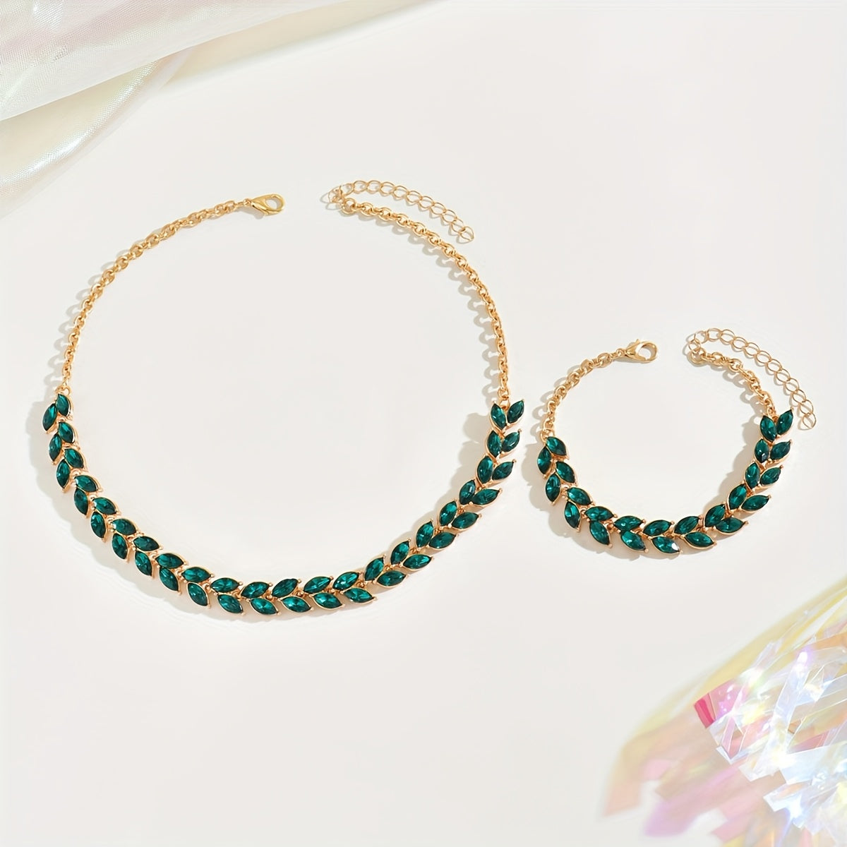Camilla | Duo Collana e Bracciale Cristalli Verdi