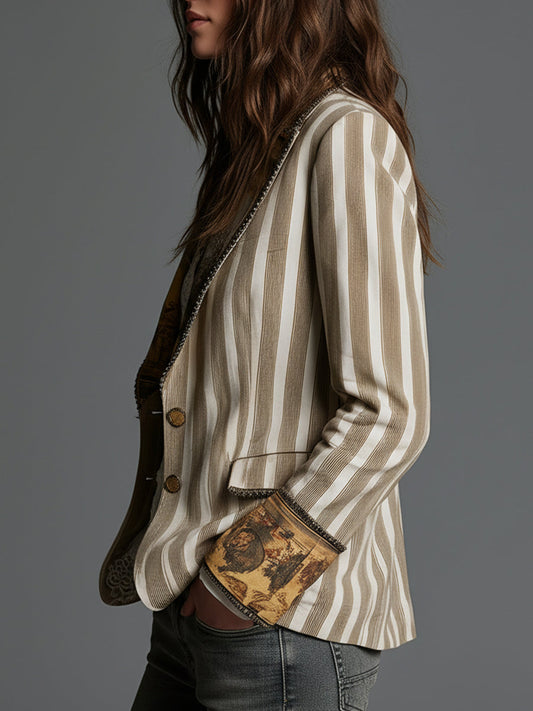 Gloria | Blazer a Righe con Revers Stampati - Nora Valtieri