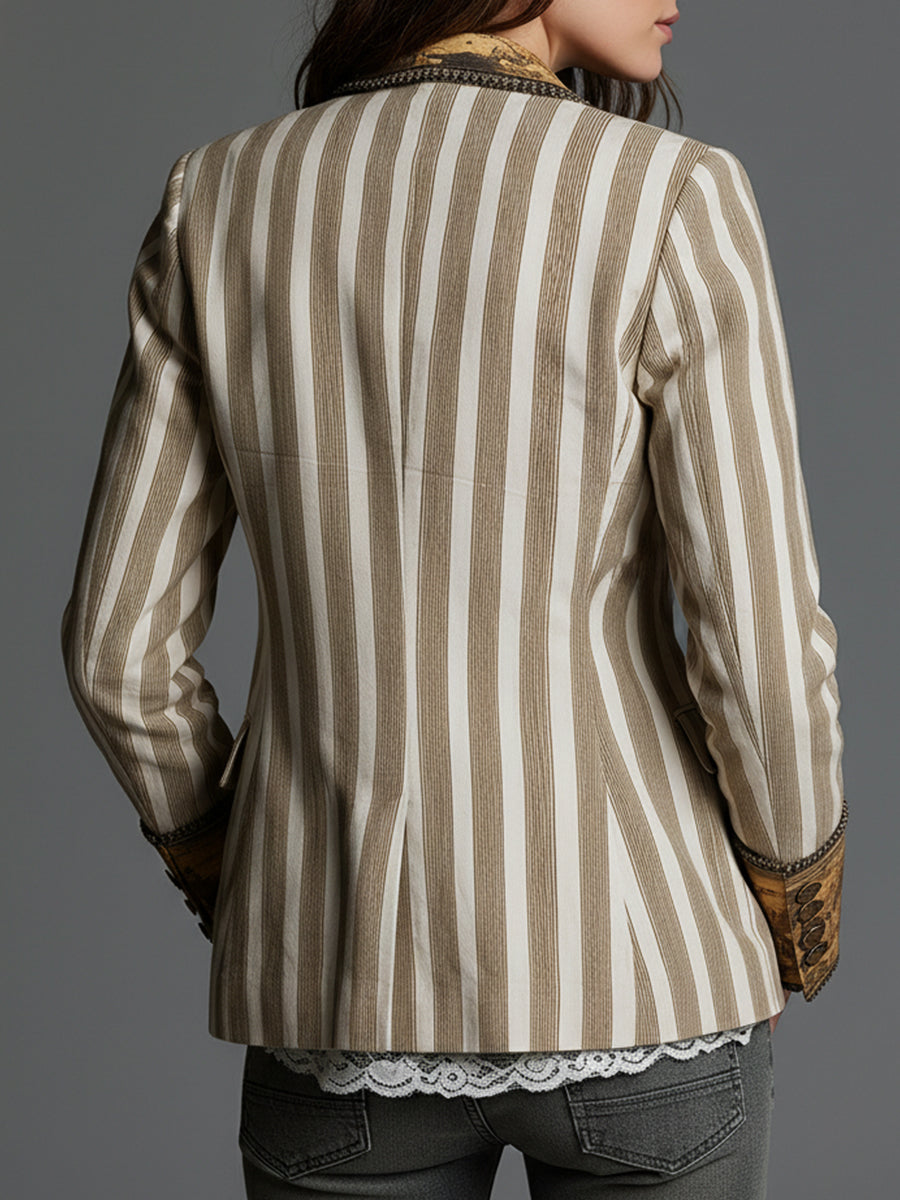 Gloria | Blazer a Righe con Revers Stampati - Nora Valtieri
