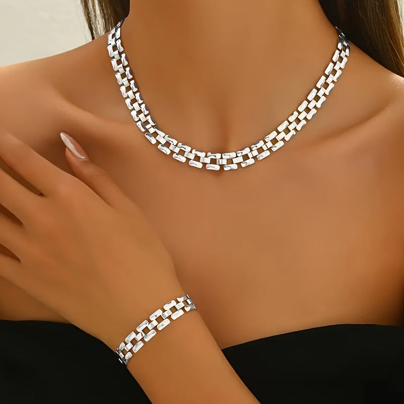 Irene | Set Collana e Bracciale Maglia Quadrata