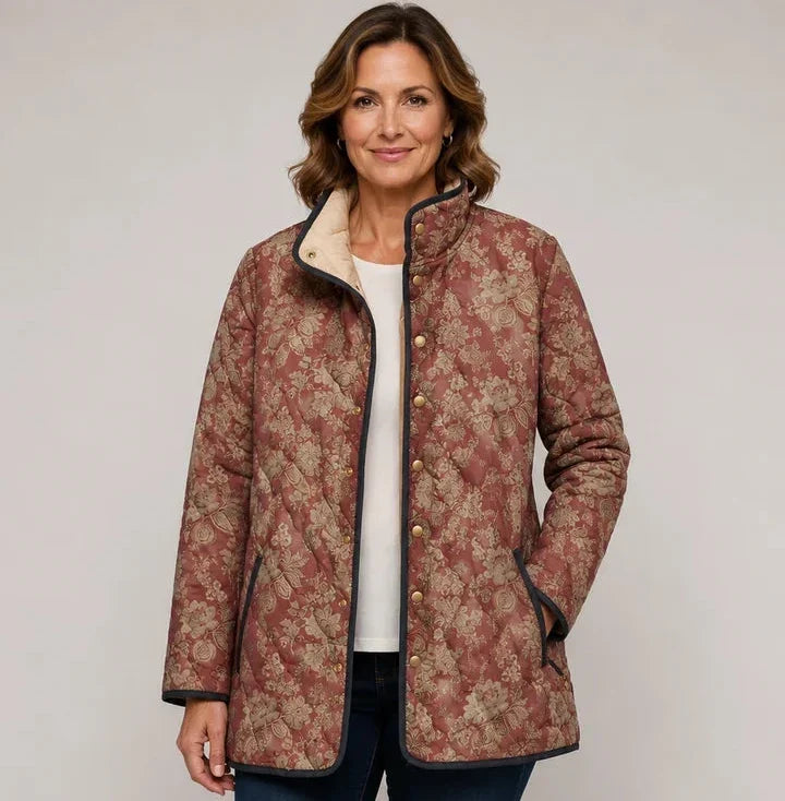 Anita | Giacca Trapuntata a Fiori Bordeaux - Nora Valtieri