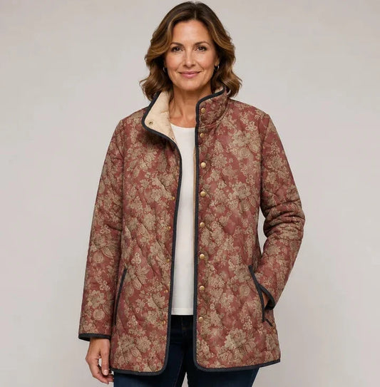 Anita | Giacca Trapuntata a Fiori Bordeaux - Nora Valtieri