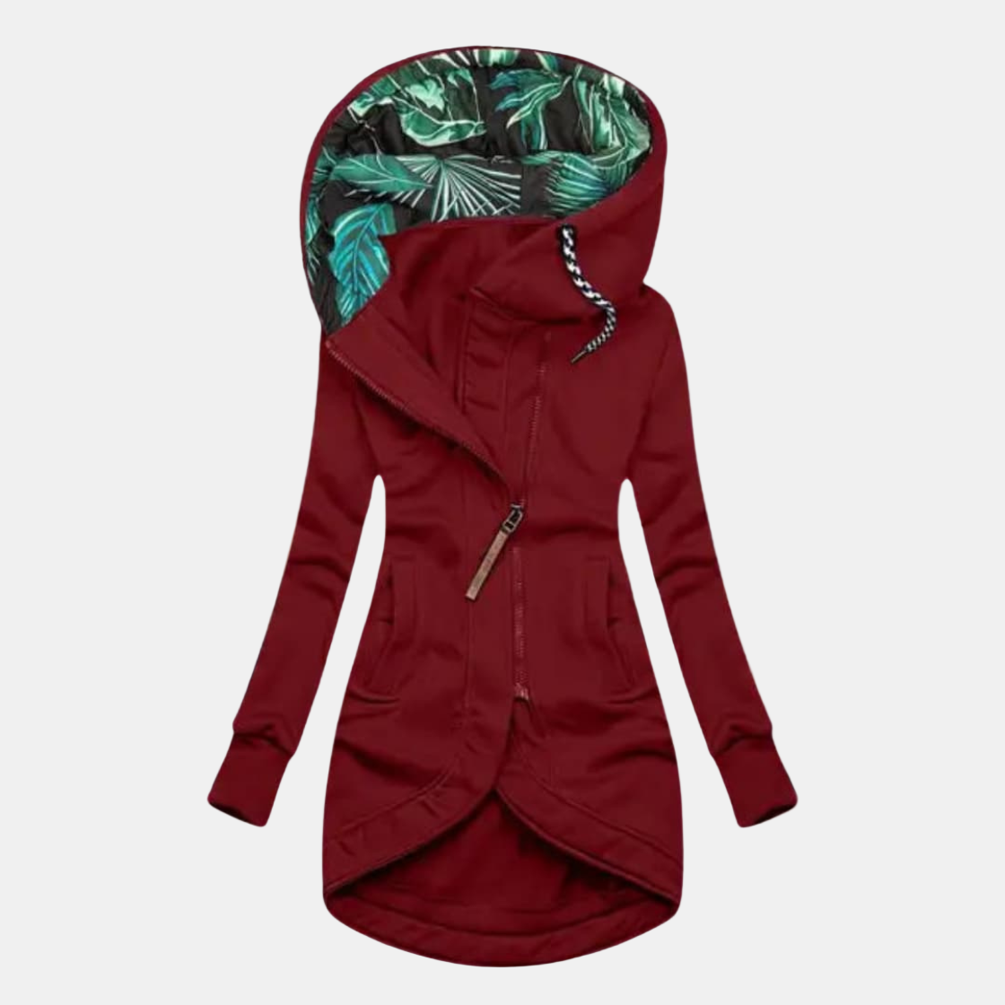 Ludmilla - giacca impermeabile asimmetrica con cappuccio da donna, colore rosso