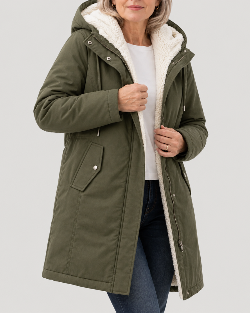 Filippa - parka con cappuccio foderato da donna, colore verde