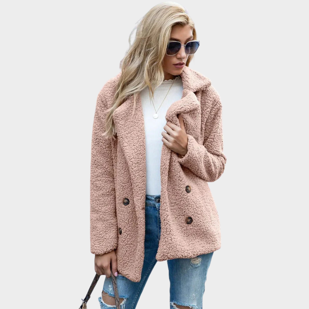 Giuditta - cappotto teddy con revers da donna, colore rosa