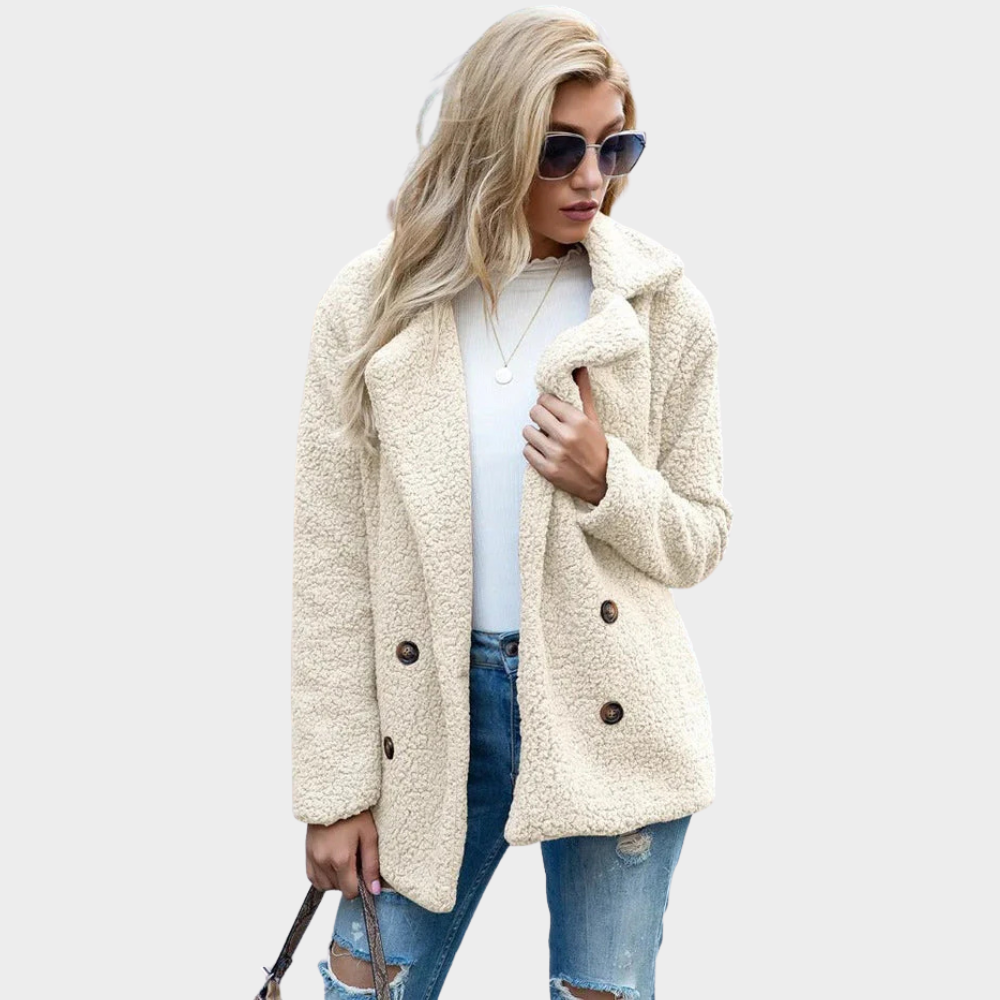 Giuditta - cappotto teddy con revers da donna, colore beige