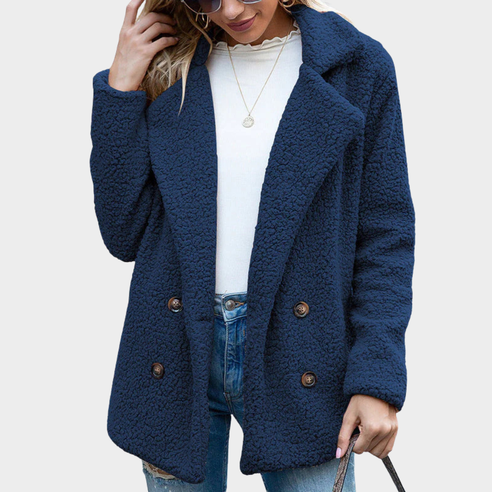Giuditta - cappotto teddy con revers da donna, colore blu
