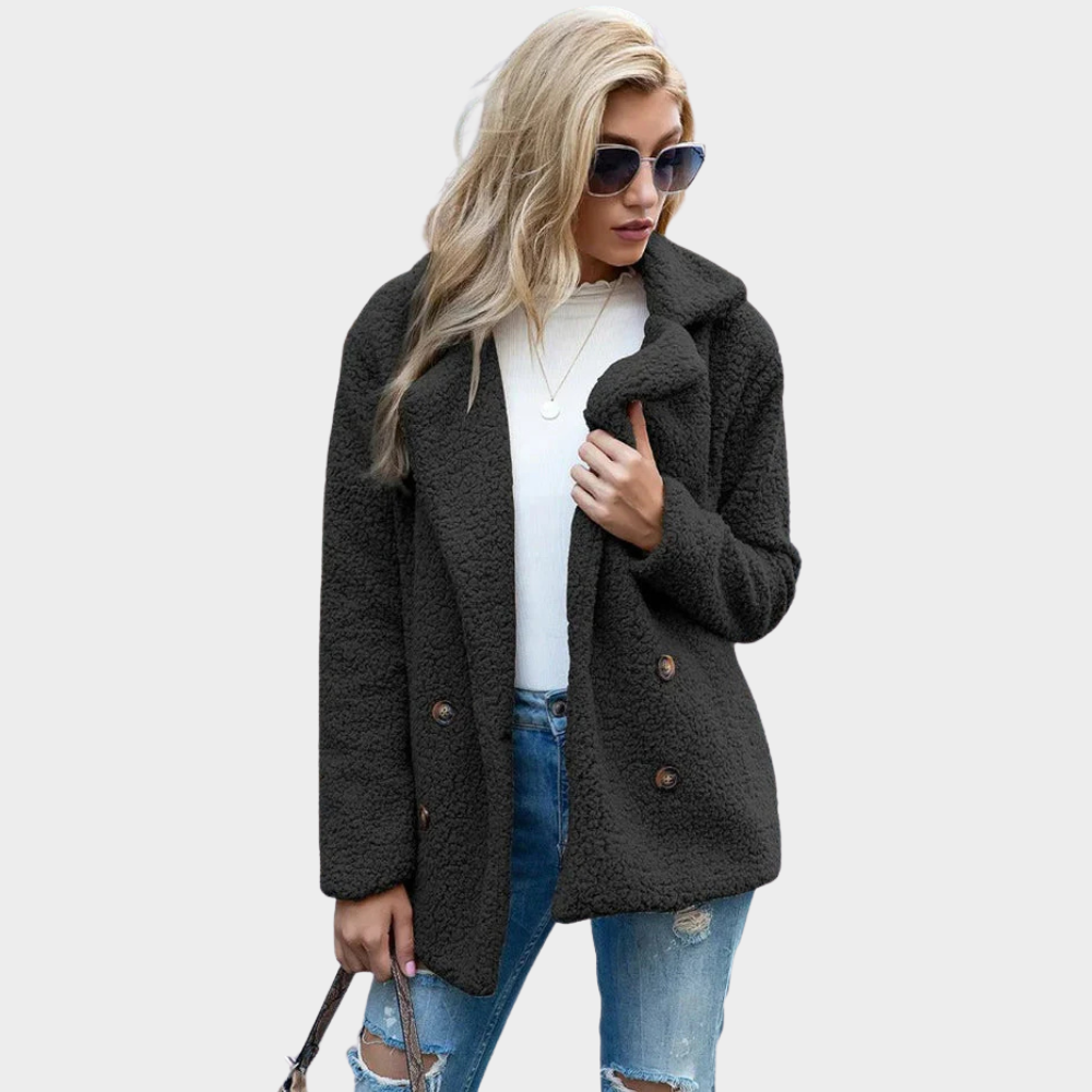 Giuditta - cappotto teddy con revers da donna, colore nero