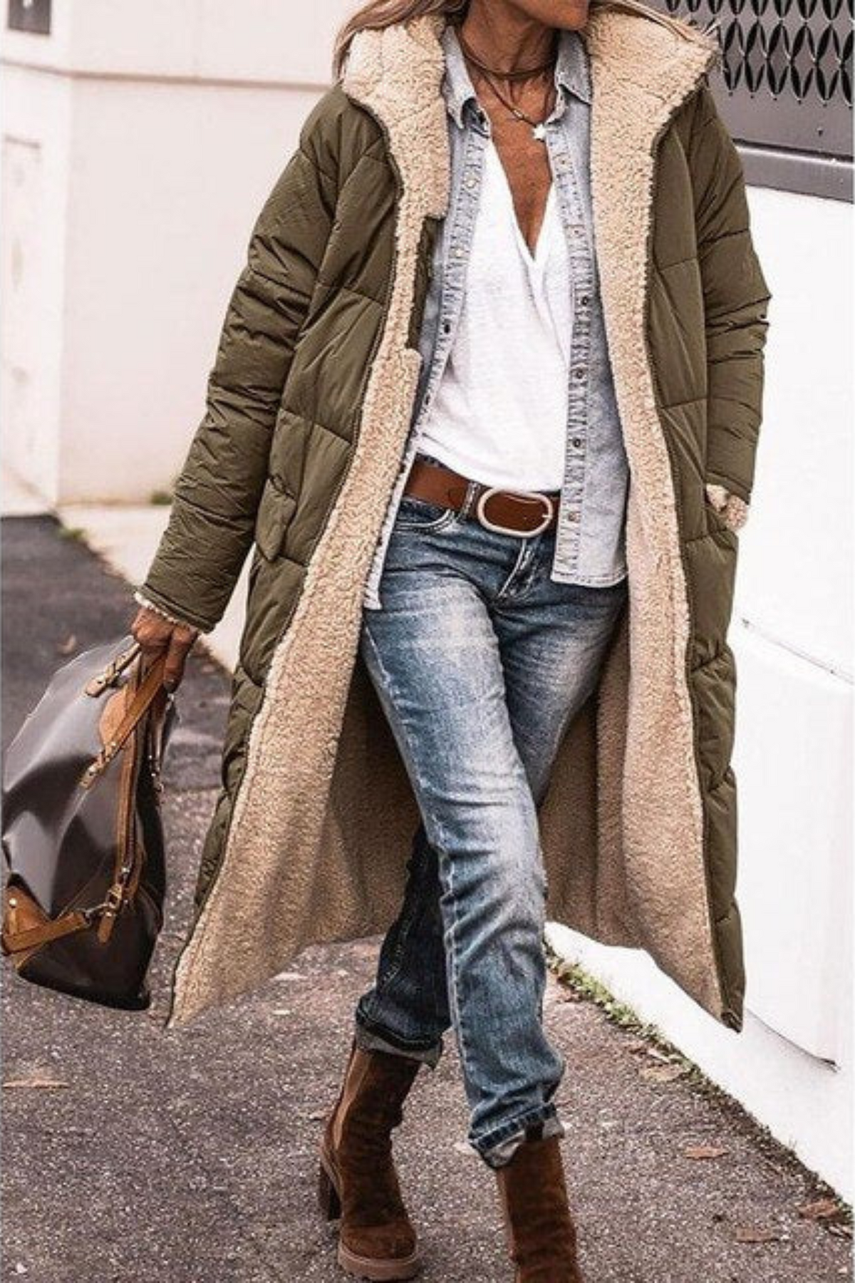 Marcellina - cappotto reversibile con cappuccio da donna, colore verde militare