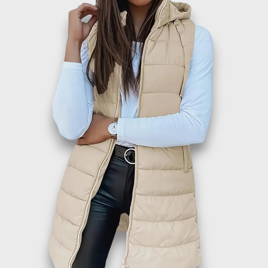 Graziana - gilet trapuntato con cappuccio da donna, colore beige