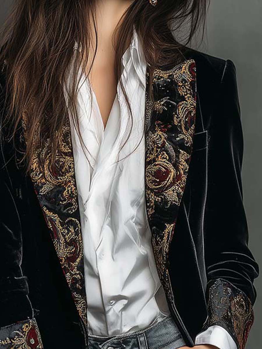 Clarissa | Blazer Lungo in Velluto con Ricami Barocchi - Nora Valtieri