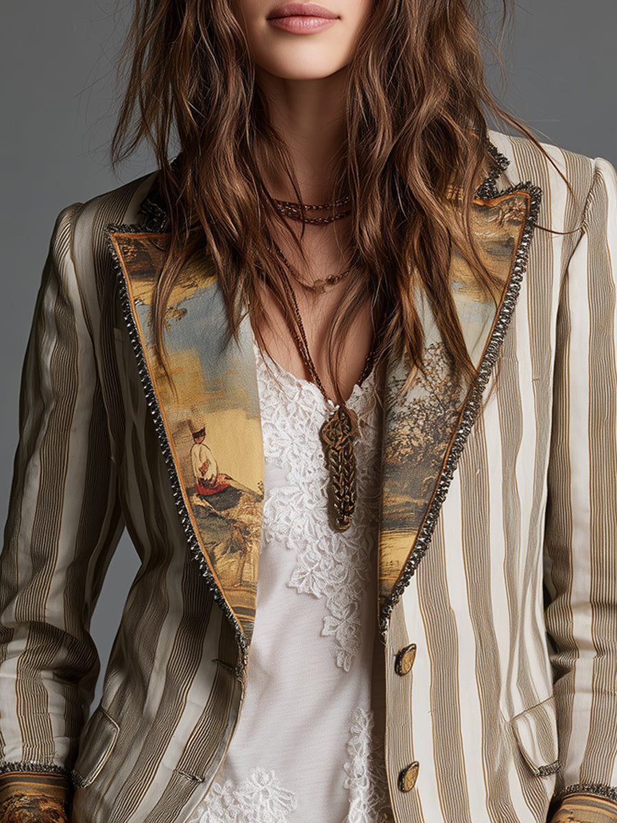 Gloria | Blazer a Righe con Revers Stampati - Nora Valtieri
